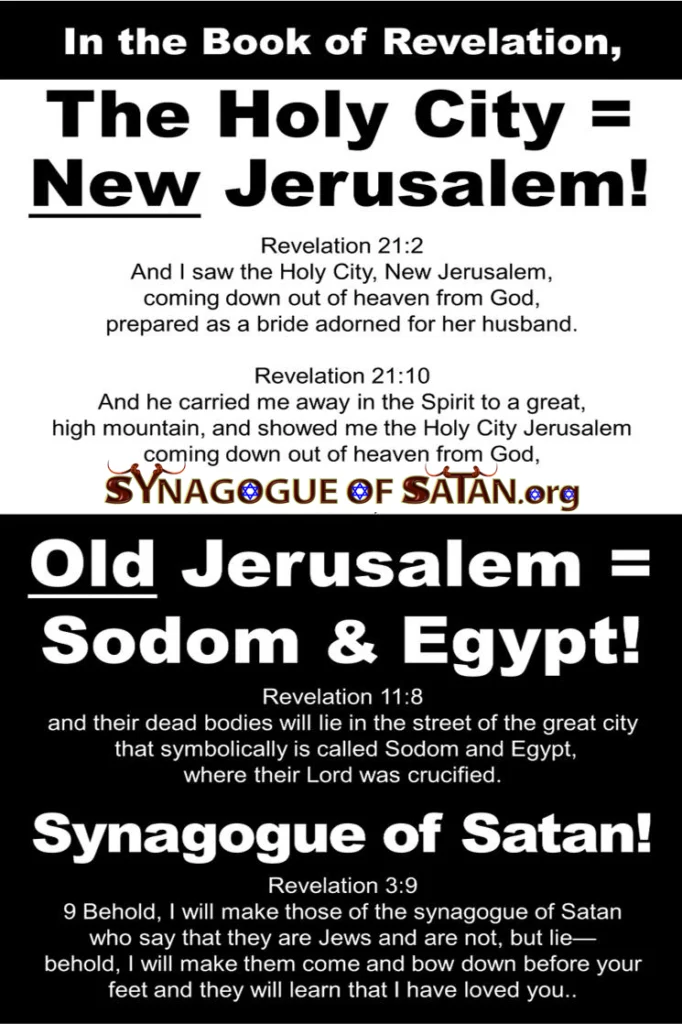 The-Holy-City-is-New-Jerusalem-the-Jerusalem-in-the-Middle-East-is-Sodom-Egypt-Revelation 21:2 - Revelation 21:10 - Revelation 11:8 - Revelation 3:9 synagogueofsatan.org