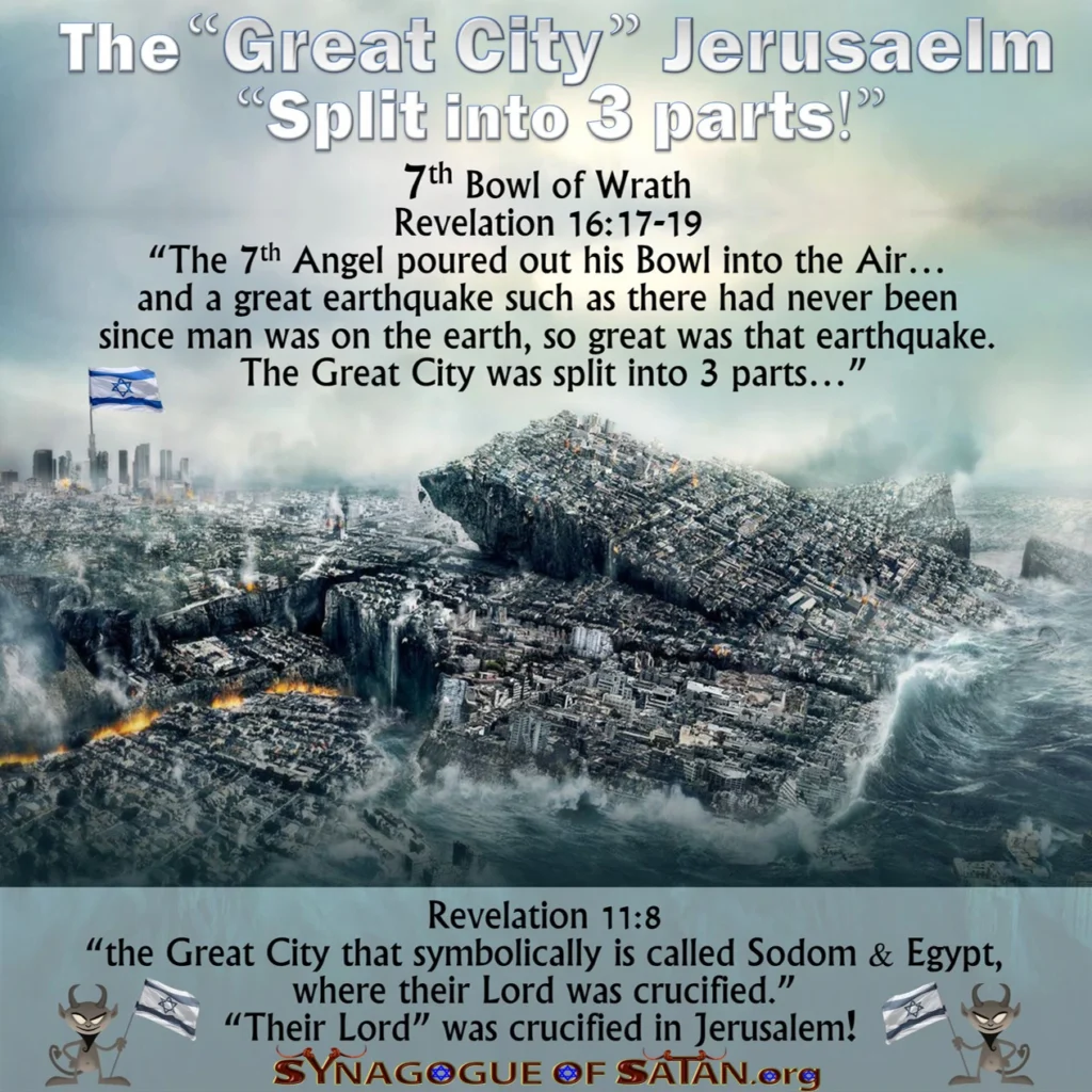 Revelation 11:8 The Great City Jerusalem Sodom Egypt split into 3 parts synagogueofsatan.org